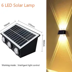 Solar Wall Lamp: Outdoor Waterproof Light with Warm Up and Down Illumination for Garden and Home Decor (6LEDs)