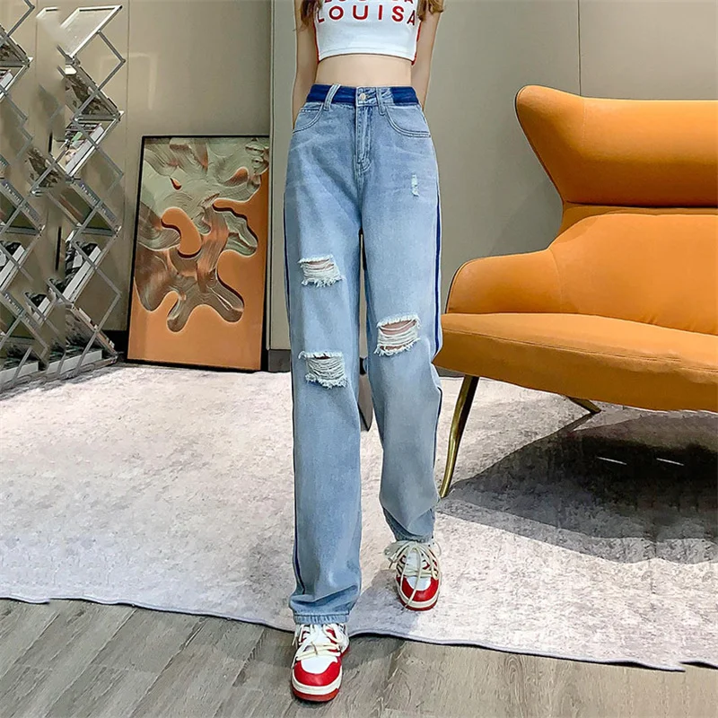 

Pantalones Baggy Jeans for Women Pants Jeans Mujer Pantalon Femme fashion High waisted Hollowing out Loose fitting Perming free