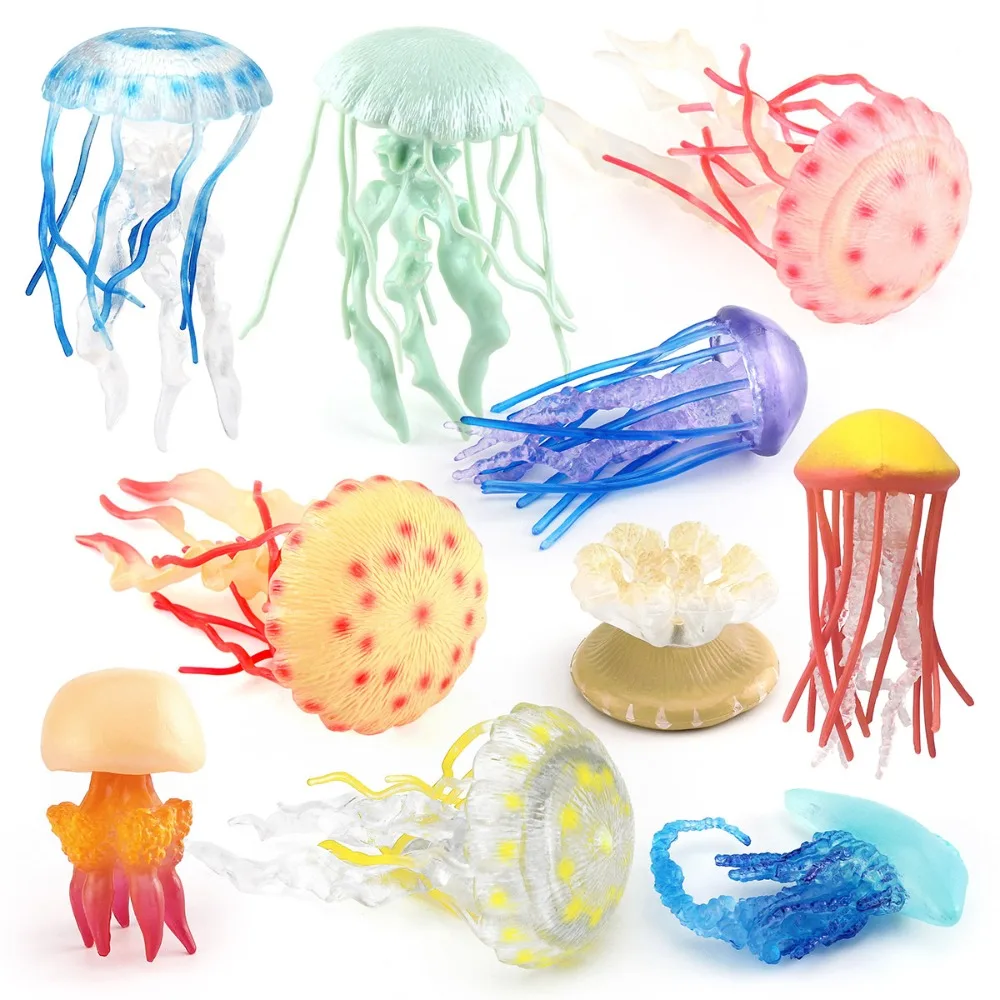 

Solid Ocean Animal Figurine Lifelike multi-colored Sea Life Model Marine Animals Plastic Jellyfish Starfish Anemones