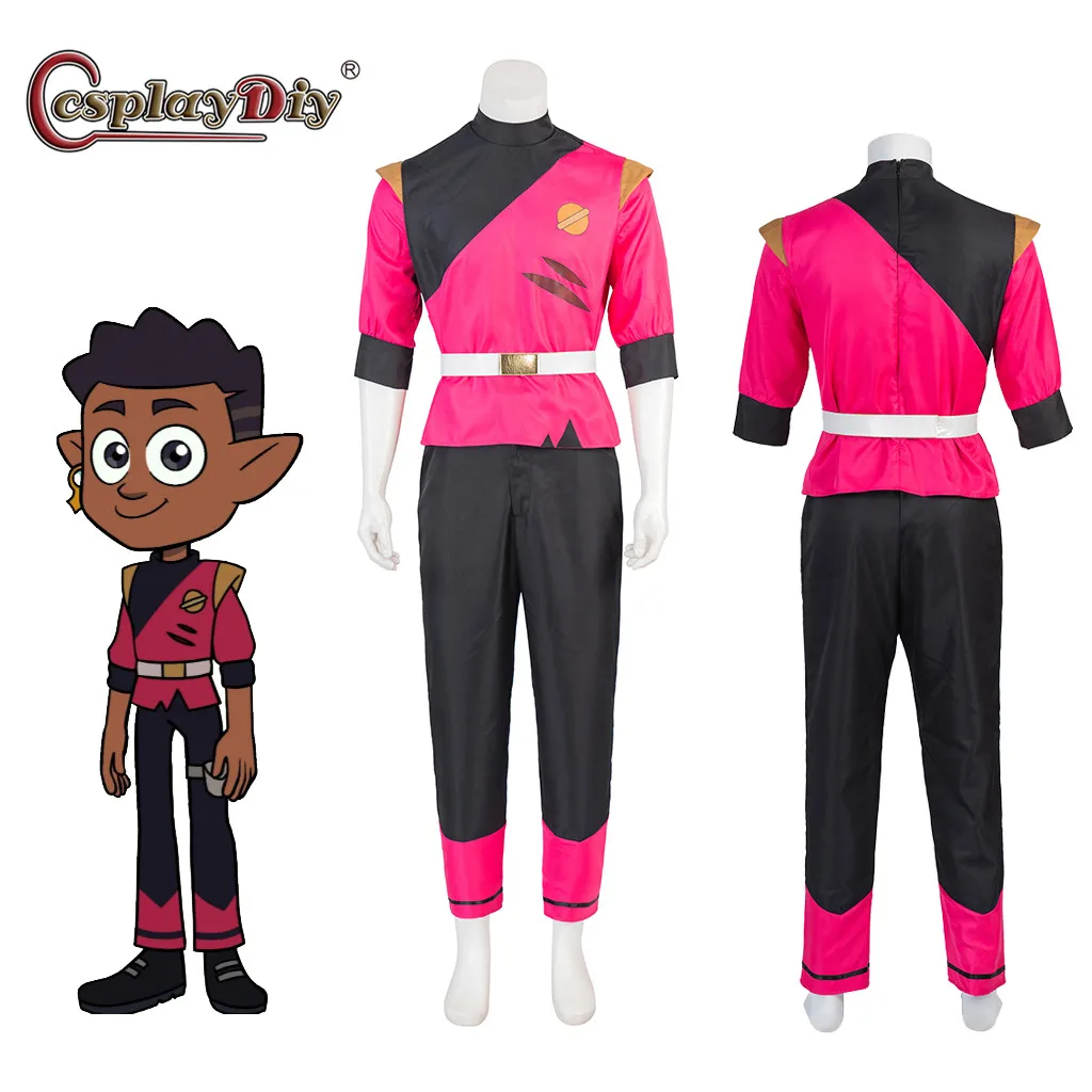 

Cosplaydiy The Owl Cosplay House Gus Porter Costume Pink Uniform Adult Men Outfits Tops Pants Belt Gus Porter Halloween Suit