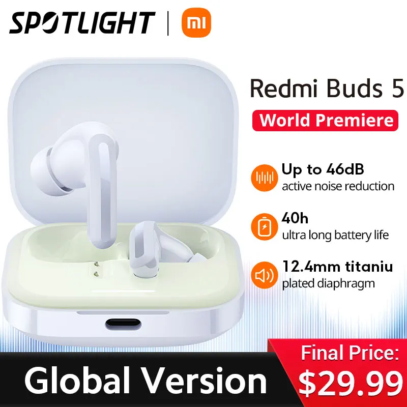 [Глобальная версия] наушники Xiaomi Redmi Buds 5 глобальная версия AI с шумоподавлением для звонков до 40 часов автономной работы, TWS наушники