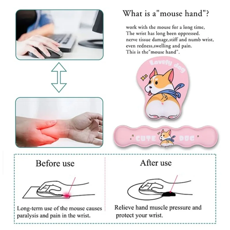 Teclado de Espuma de Memória Descanso de Pulso Mouse Pad Mousepads Ergonômicos Suporte Conjunto Almofada Padrão de Cães Bonitos Leve Venda Quente 2023 - Imagem 5