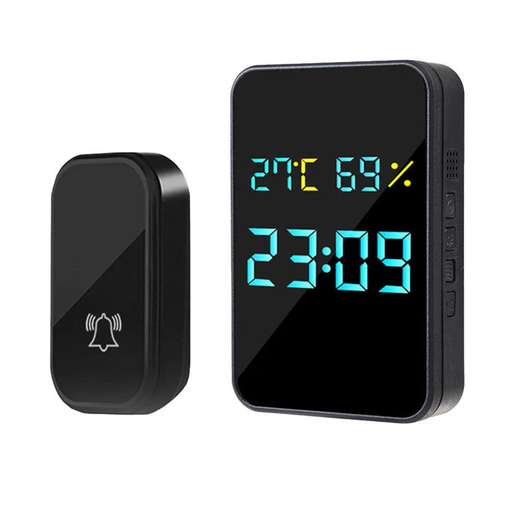 디스플레이 온도 자체 전원 ABS 벨 블랙 호환 초인종, EU 영국 미국 습도 제어 및 모니터, 1 개