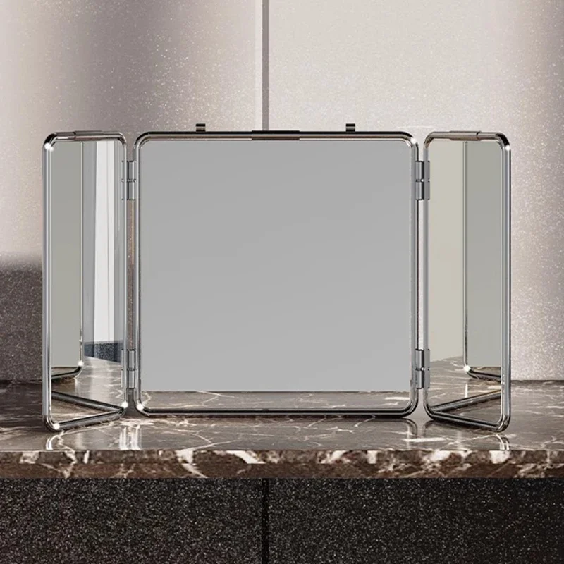 

Funky Luxury Mirror Bathroom Makeup Bedroom Metal Aesthetic Portable Design Rectangle Mirrors Items Espelho Home Decorations