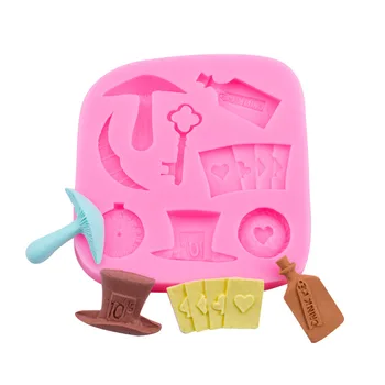 포커 실리콘 금형 앨리스 원더 랜드 모자 카드 놀이 퐁당 금형 아기 파티 초콜릿 먹고 퐁당 케이크 장식 도구