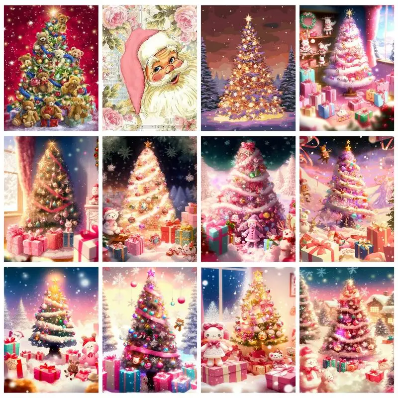 

RUOPOTY Painting By Numbers For Beginner Kits Pink Girl Christmas Tree Drawing on canvas Personalized gift Wall art