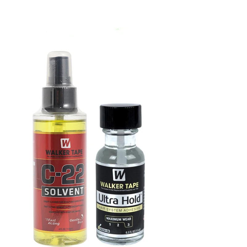 4FL.OZ(118ml C-22 Solvent Remover and 0.5 Oz / 15ml Ultra Hold Adhesive Glue For Lace Wig/Toupee/Closure Hair 38ml super lace wig glue hair bonding glue 0 5fl oz 15ml ultra hold hair system adhesive wig glue c 22 solvent hair remover