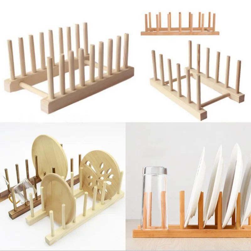 Kitchen Dish Drain Rack Dinnerware Storage Organizer Tray Plate Drying Shelf Wooden Book Cups Display Stand Drainer Holder 1pcs dish drying rack