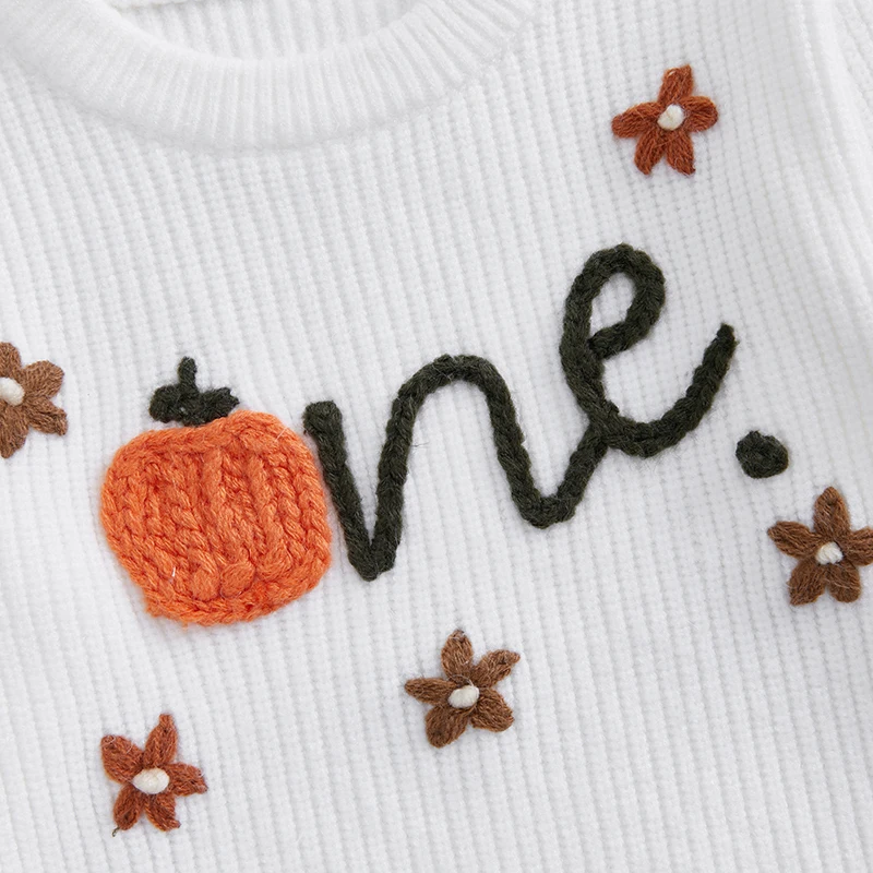 Spring Winter Knit Baby Sweater for Boy Girl Clothes Pumpkin Letter Flower Embroidery Infant Long Sleeve Pullover Tops Jumpers