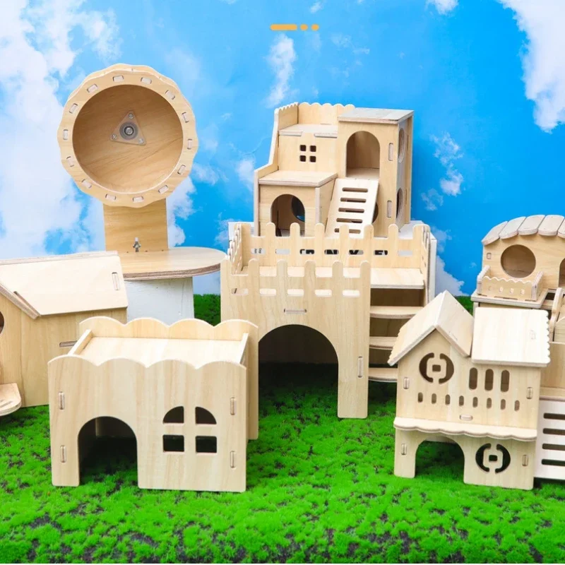 Hamster Wooden Small Villa Swing Seesaw Small Nest Solid Wood House Hamster Sleeping Nest Hide Out Quail Rutin Chicken Toy pet house