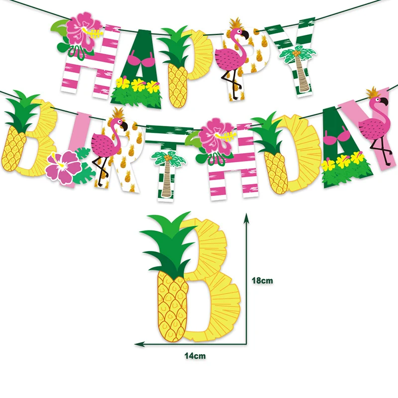 Hawaii Happy Birthday Banner Palm Leaf Holiday Summer Party Luau Aloha Party Supplies Hawaiian Tropical Decoration