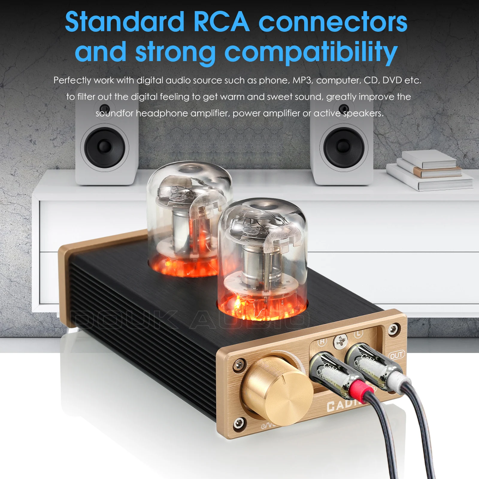 Douk Audio E6 Direct Heated Vacuum Tube Preamp Class A Stereo Audio Pre-Amplifier 3
