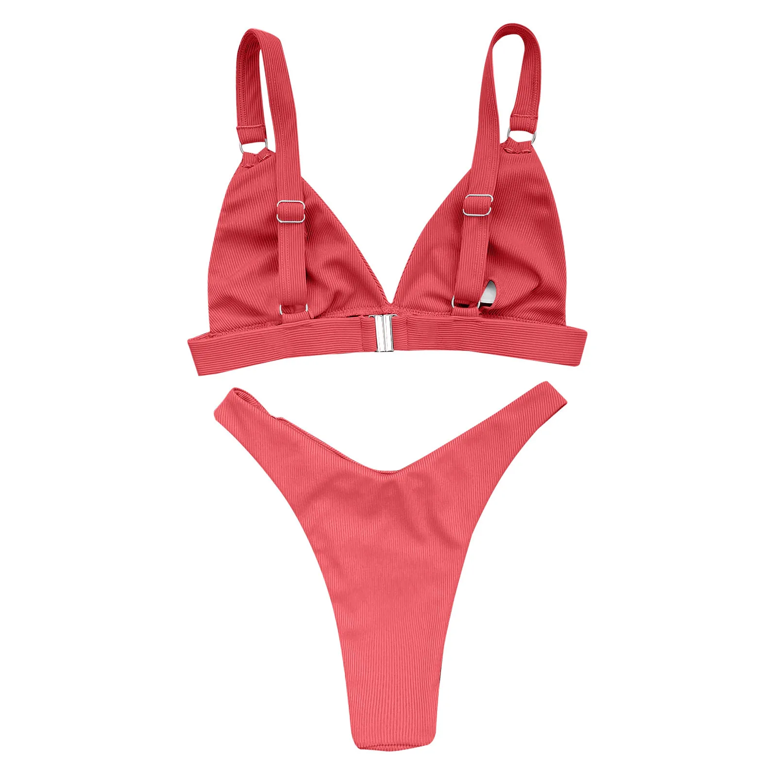 Women Simple Split Bikini Set Classic Basic Solid All-Match Swimsuit Casual High Waist Comfy Adjustable Shoulder Strap Swimsuit