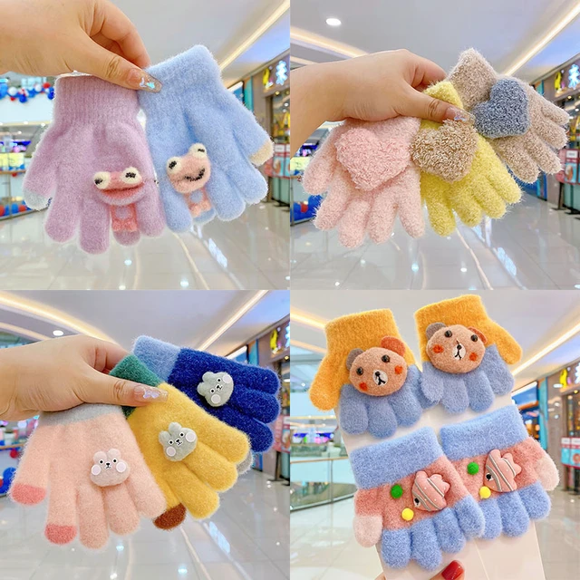 Gants à cinq doigts pour petites filles de 0 à 3 ans, mignons, doux,  tricot, dessin animé, gants chauds d'extérieur, mitaine pour enfants -  AliExpress