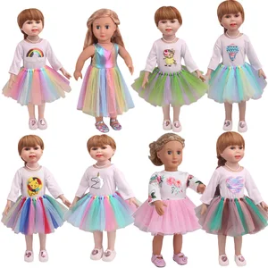 43 Cm American Doll Clothes Summer Fresh Print Cartoon Animal Dresses And Newborn Baby Toy Accessories 18 Inch Girls Boys  Gifts