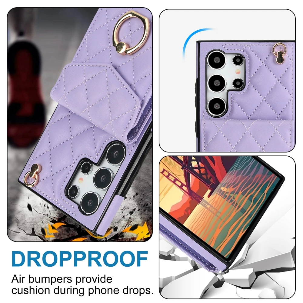 Elegant Leather Crossbody Wallet Phone Case with Lanyard