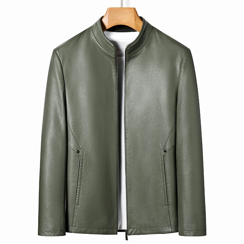 Men Leather Jacket YN-2263 Autumn And Spring Men&rsquo;s Stand Collar Jacket Natural Leather Thin Section Plus Velvet Fashion Jacket Motorcycle Youth