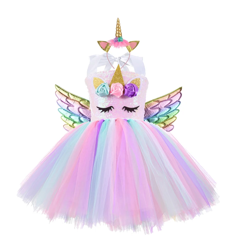 girls dress unicorn tutu outfit pastel flower baby birthday party tulle kids halloween cosplay costume