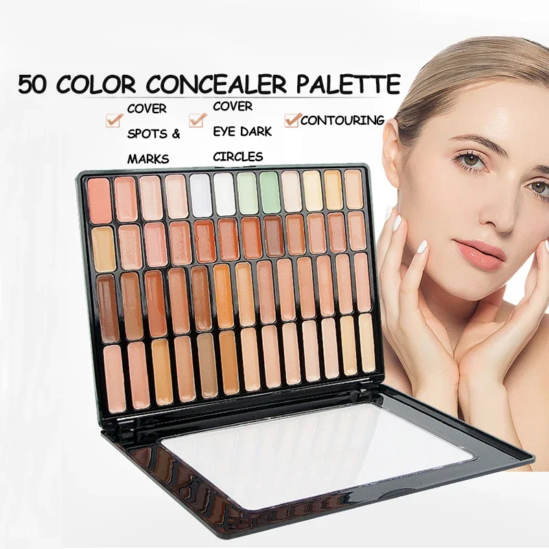 50 Color Professional Makeup Concealer Palette Black Eye Circle Correction Facial Eye Long Lasting Face Contouring Cosmetics 2020 tailaimei brand makeup color corrector full cover corretive long lasting face contouring makeup 6 colors concealer palette