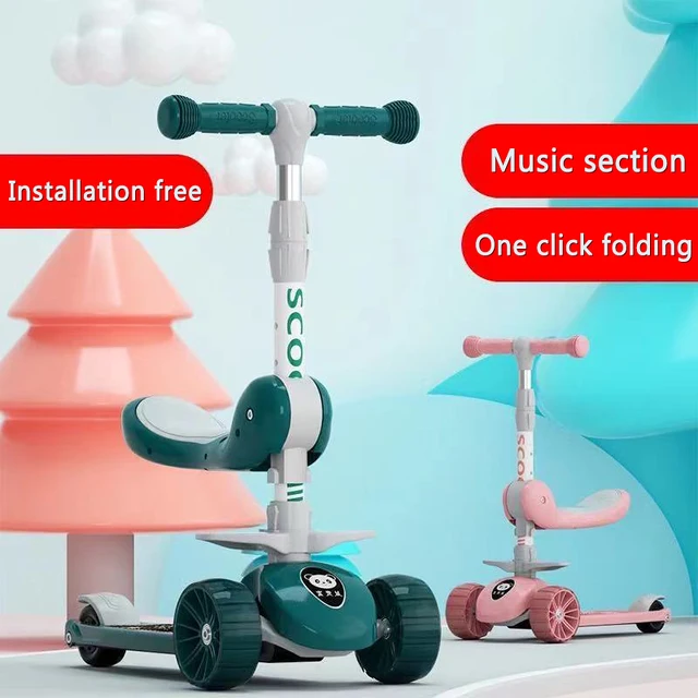 Children's Scooter 3 Wheel Widened Wheel Music Folding Adjustable Height 3-12-year-old One Legged Scooter Kids Sports Toy Gifts 2