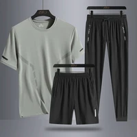 Men S Summer Simple Ice Silk Trendy Personalized Three Piece Set With Round Neck T Shirt.jpg