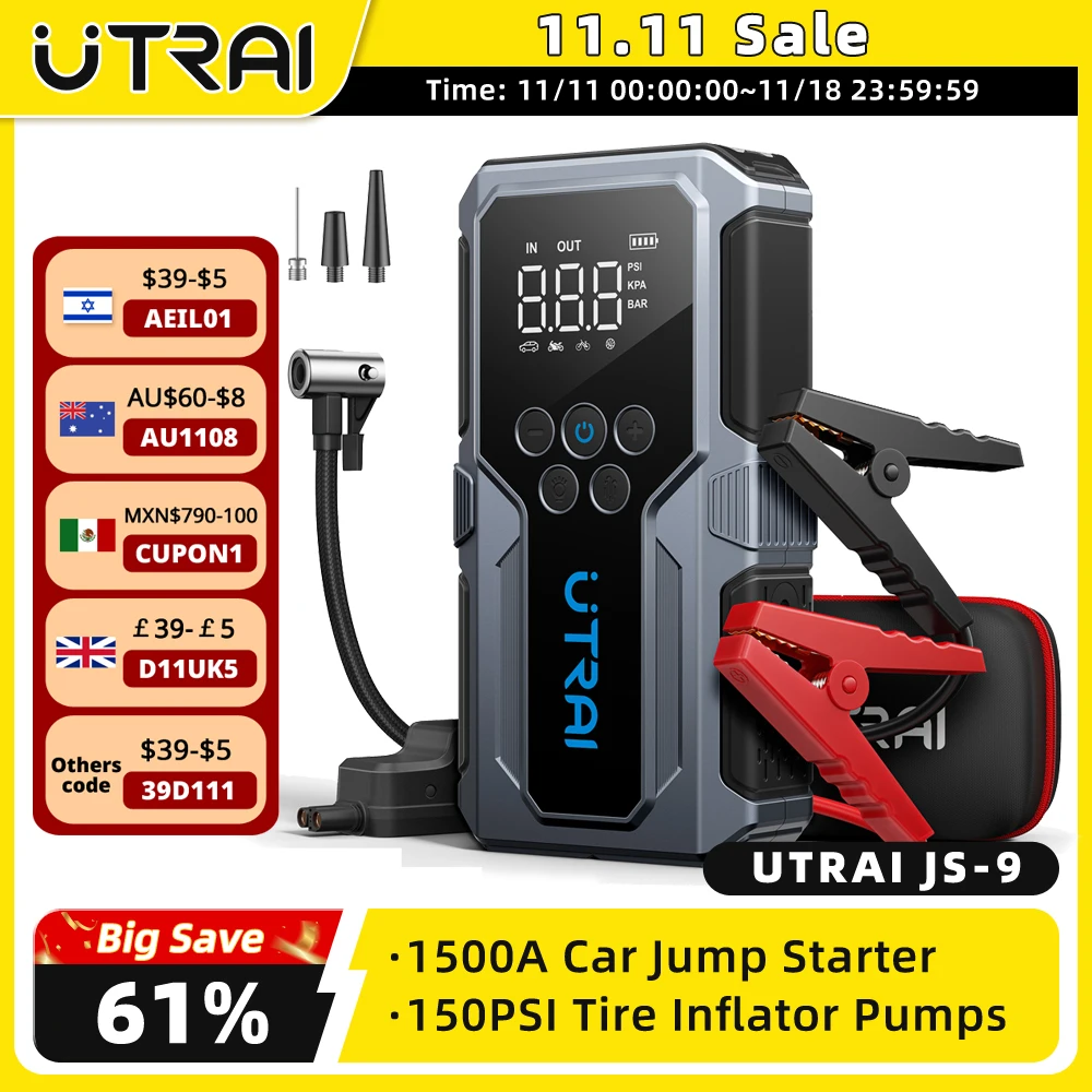 UTRAI 1500A Auto Starthilfe Power Bank Tragbare 150PSI Luftpumpe Auto Batterie Notfall Booster Start Gerät Auto Starter 2024 - AliExpress 34