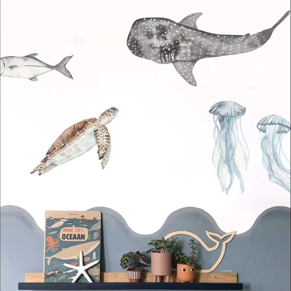 Underwater World Fish Wall Decal Sea Animals Wall Sticker Waterproof Peel&Stick for toilet Boy's Children Kids Room Home Decor wall stickers toilet stickers