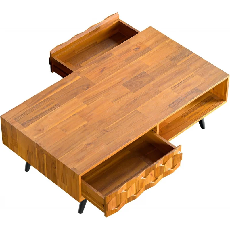 Bme Georgina Solid Wood Coffee Tables for Living Room,Coffee Table Mid Century Modern with 2 Symmetrical Storage Drawers &amp