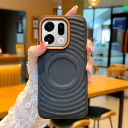 Wave Texture Leather Case with Magnetic Closure and Metal Camera Frame Protection - OPPO Find X9 Ultra (Black)
