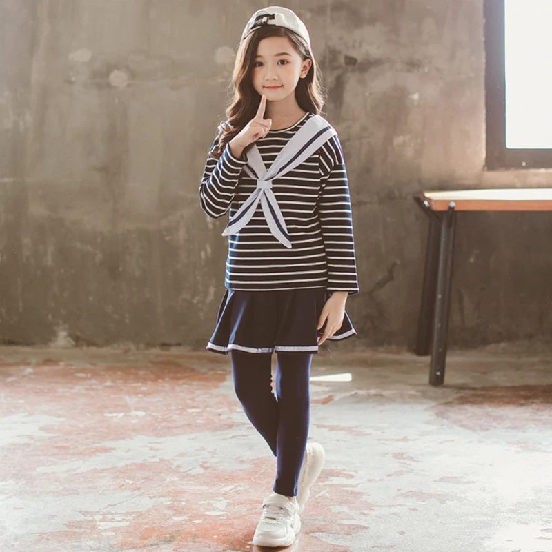 Conjuntos de ropa deportiva para niñas, chándal azul marino de estilo rayas + falda, pantalones, trajes deportivos para adolescentes|set de ropa| - AliExpress