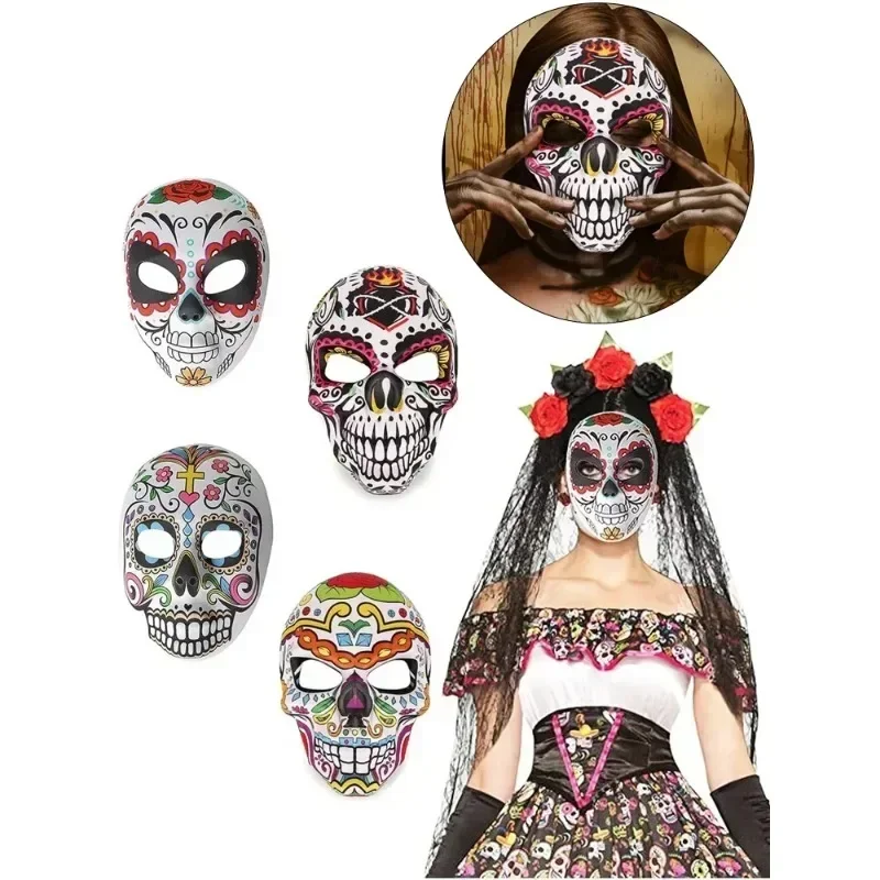 Description Picture 2 of itemDay of The Dead Skull Masks Mexican Halloween Masquerade Full Bones Mask Prop Festivals Party Supplies Cosplay Girl Woman