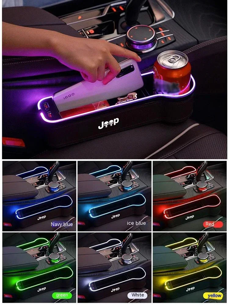 

Car Seat Gap LED 7 Color Festoon Storage Box For Jeep Renegade Compass Wrangler JK TJ Patriot Grand Cherokee XJ SRT Trail Hawk