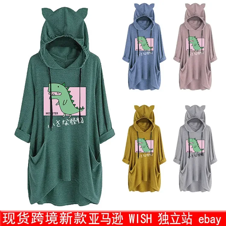 

Dropshipping A Kawaii Dinosaur Cat Ears Hoodies Women Aesthetic Graphic Anime Hoodie Unisex Autumn Manga Hooded Sweatshirts