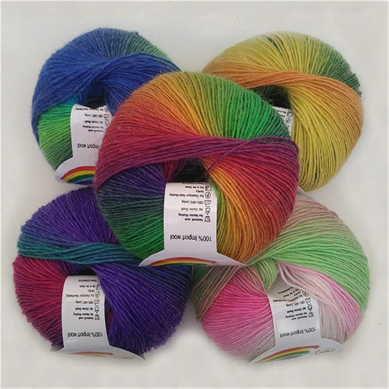 50g/Roll Colorful Pure Cotton Cake Gradient Cotton Rainbow DIY Scarf Shawl Hat Sweater Skirt Wool Yarn Crochet 4