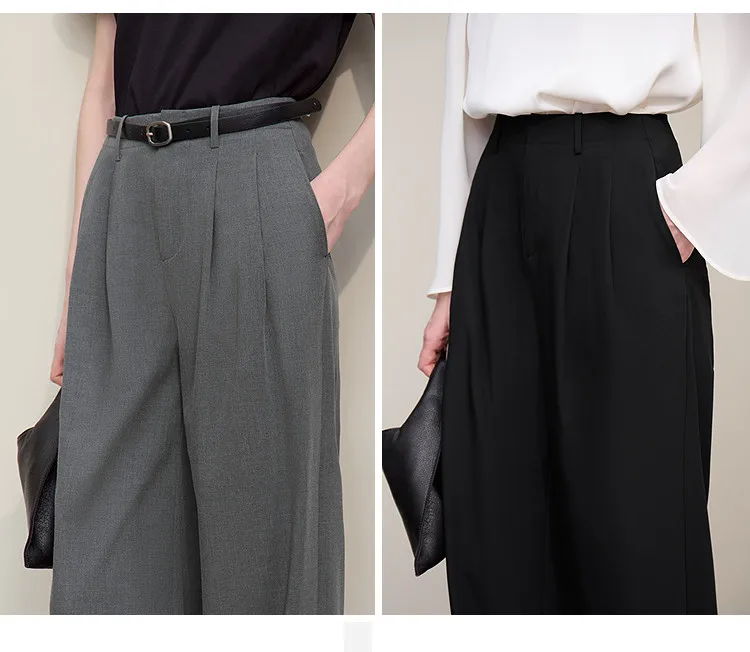 Amii Minimalism Women' S Pants 2026 Spring New Versatile Pleated Loose Wide-leg Pants Solid Color Casual Basic Trousers 12641076