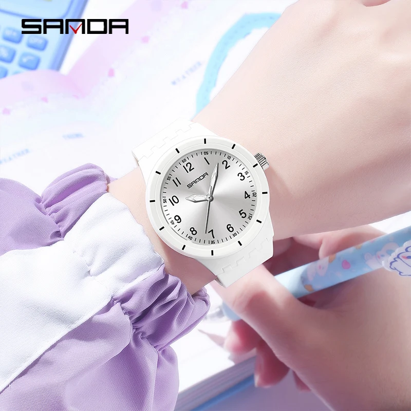 SANDA 9075 Casual Students Quartz Watches Simple Waterproof Silicone Strap Luminous Fashion Girl Boy Wristwatch reloj para niños 6
