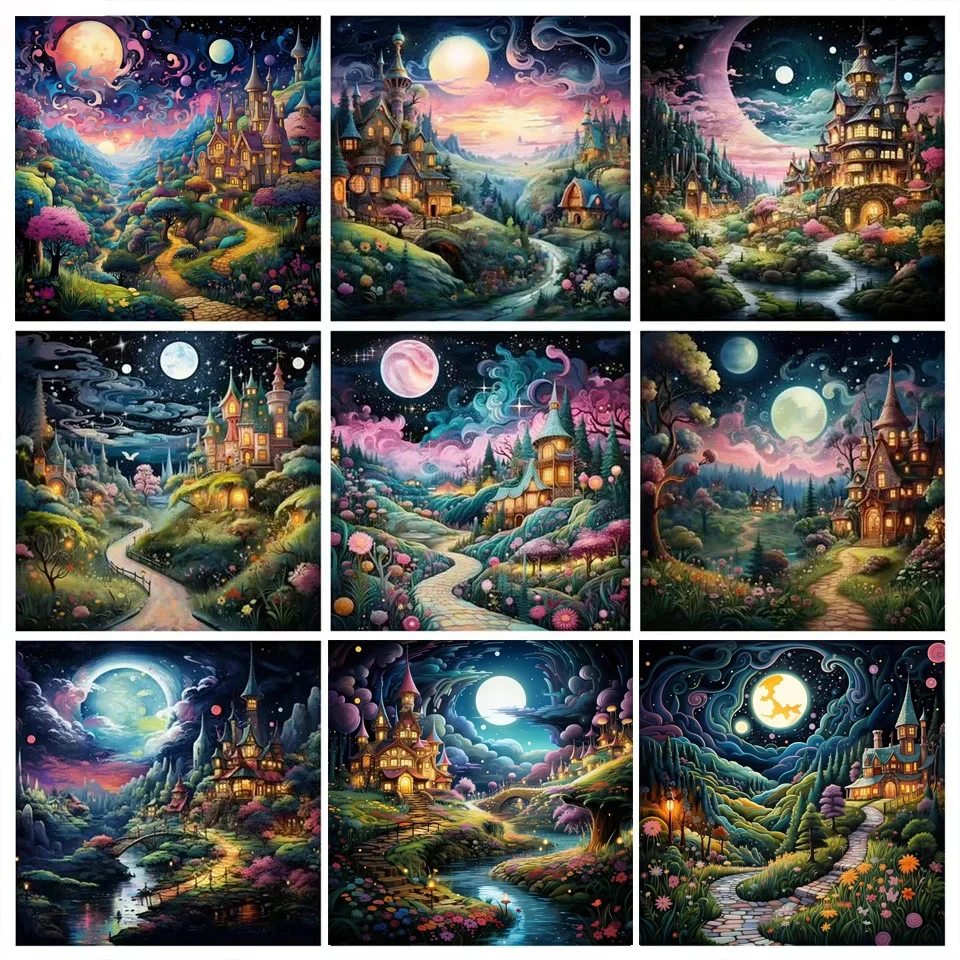 

Fantasy Castle Landscape 5D Diy Diamond Painting Fairy Tale House Full Square Diamond Cross Stitch Embroidery Home Decor WE2289