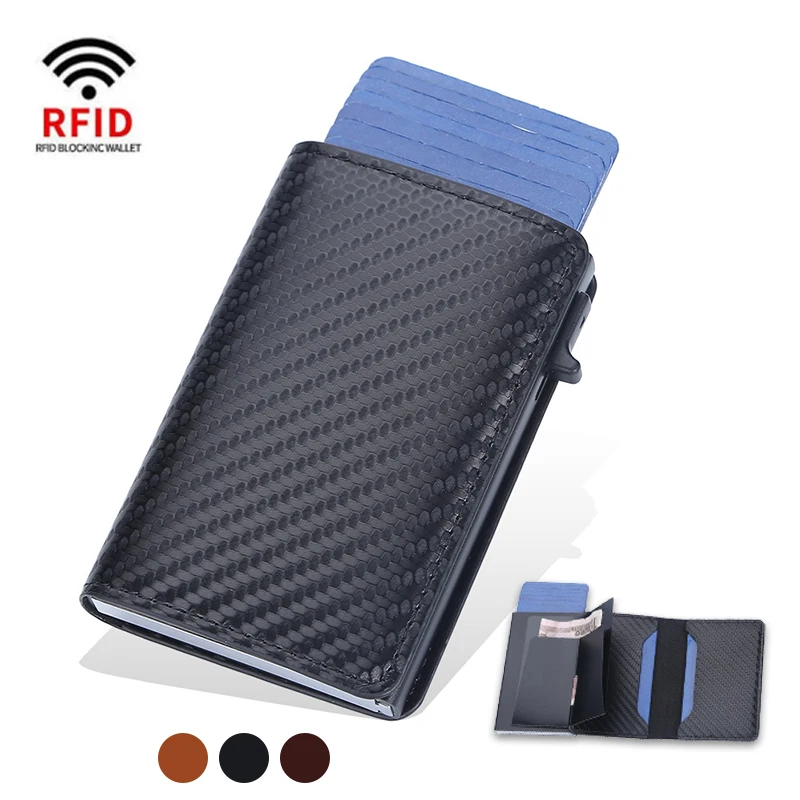 

Carbon Fiber Rfid Credit Card Holder Wallets Men Metal Bank Cardholder Male Magic Slim Mini Minimalist Wallet Porta Credencial