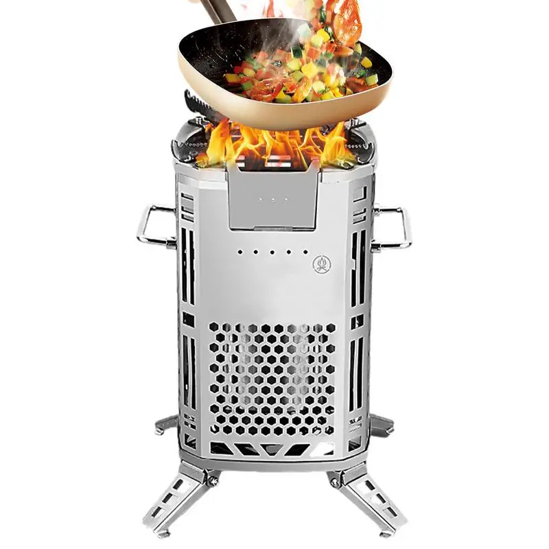 

Camping Firewood Stove With Fan Stainless Steel Tent Wood Stove Portable Wood Burning Fireplace Indoor For Hiking Garden Party