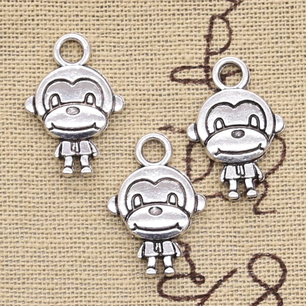 DIY 수제 티베트 실버 컬러 쥬얼리 제작, 양면 원숭이, 골동품 실버 컬러 도금 펜던트, 15x27mm, 20 개 참