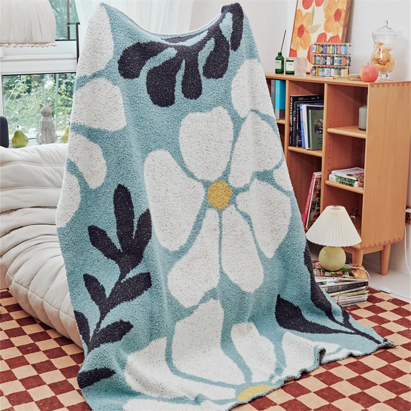 

HQ New Fluffy Floral Soft Flower 100% Polyester Knitted Throw Blanket Couch Home Decoration Warm