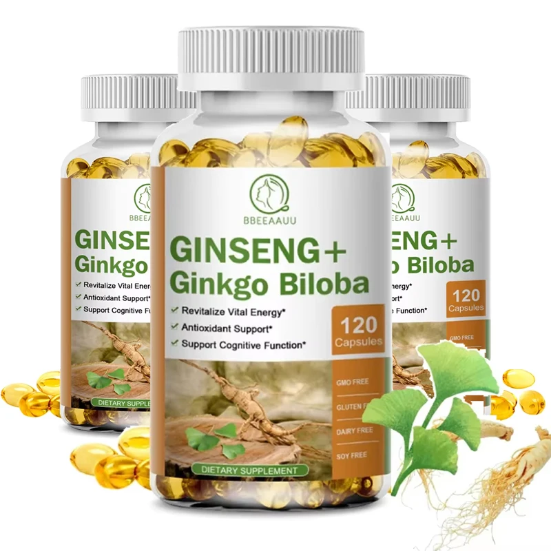 Ginseng Ginkgo Biloba Kapseln | Gedächtnis Fokus Durchblutungsunterstützung