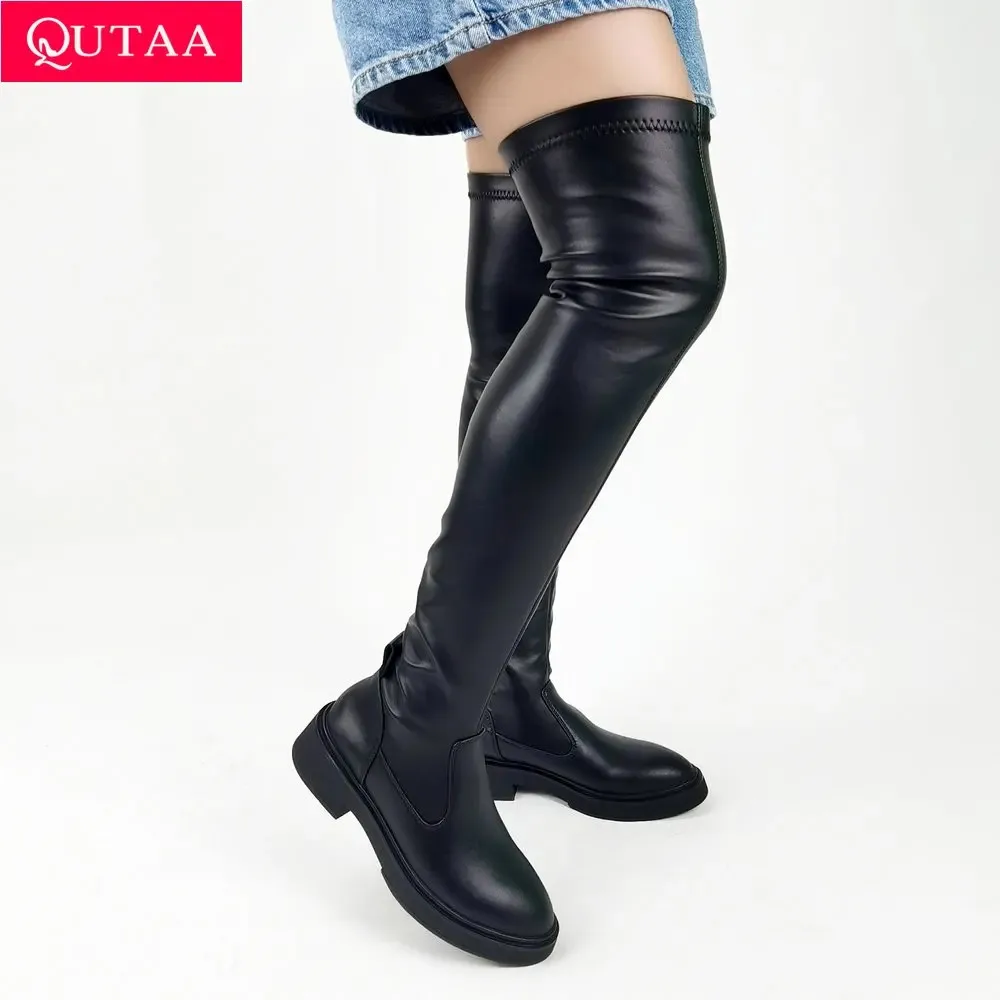 QUTAA 2024 Women Over The Knee High Boots Stretch Autumn Winter
