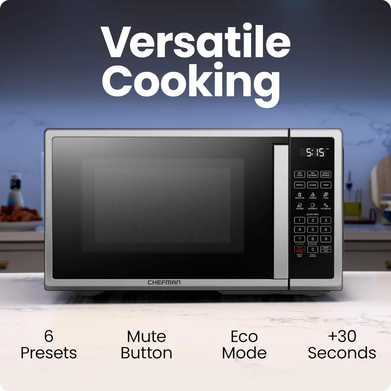 Countertop Microwave Oven 0.9 Cu. Ft. Digital Stainless Steel Microwave 900 Watt with 6 Presets,Child Lock, Kitchen, Home 3