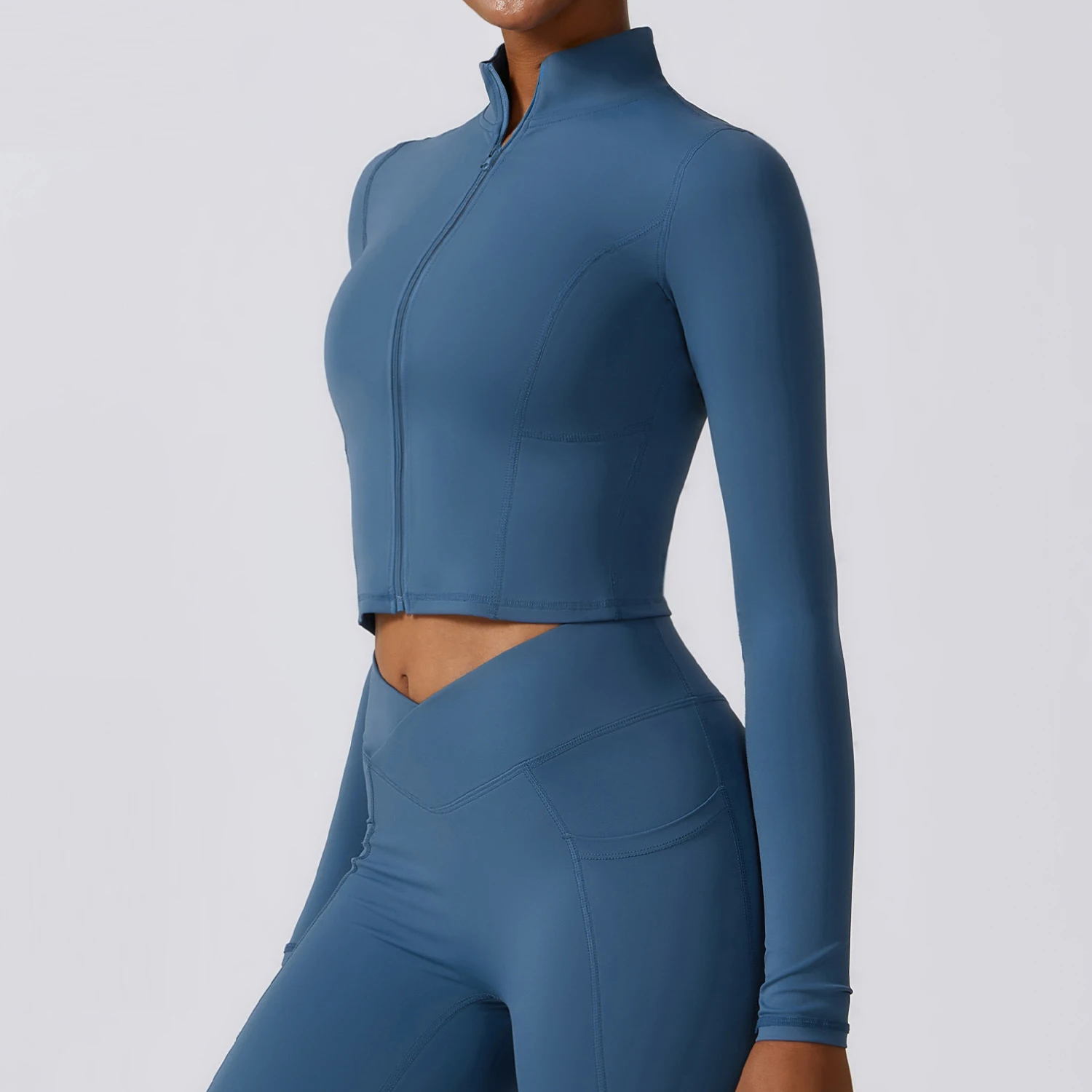 Women Sport Jackets Zipper Slim Yoga Coat Quick Dry Running Jacket Elastic Long Sleeve Thumb Hole Gym Fitness Top Clothes Female