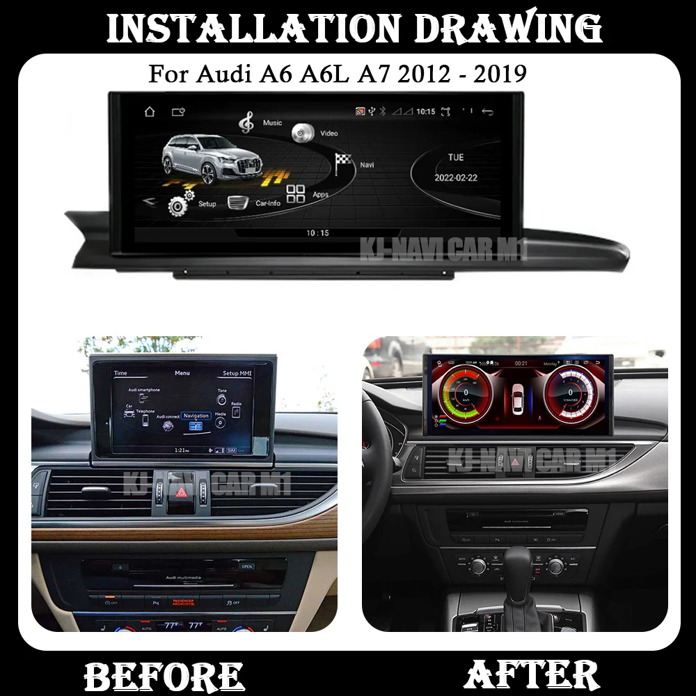  Ƽ̵ ׷ ī÷, GPS  ý, 12.3 ġ, 1920x720P, ȵ̵ 13, ƿ A6, A6L, A7, 2012-2019, IPS 4G, 