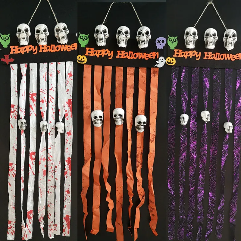 

Halloween Decorations Horror Pendant Ghost Festival Decorative Props for KTV Bar Decor Skeleton Head Door Curtain Pendant