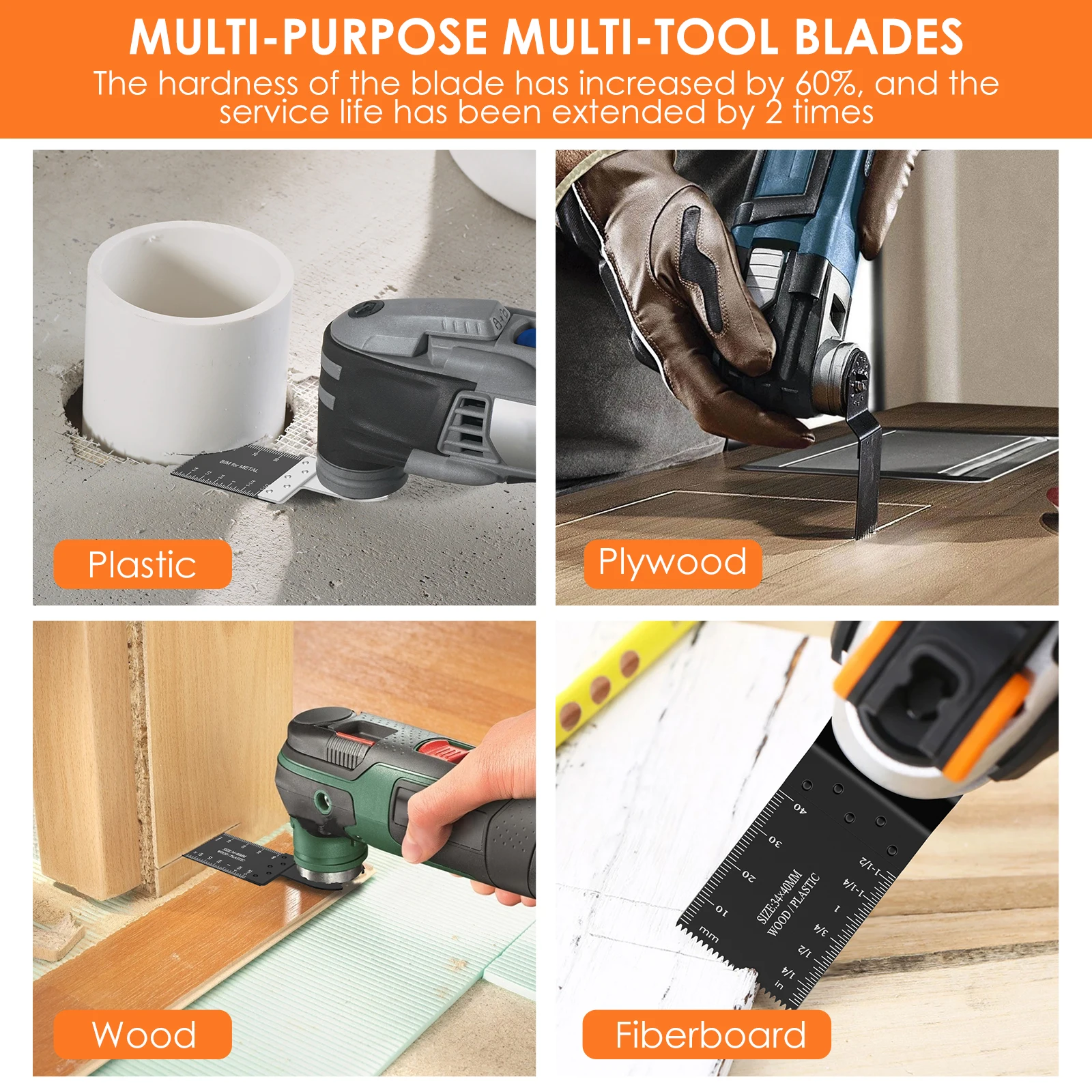 8/33Pcs Oscillating Saw Blade Set Universal Titanium Bimetal Oscillating Multitool Blades with 3 Adapters for Cutting Metal Wood