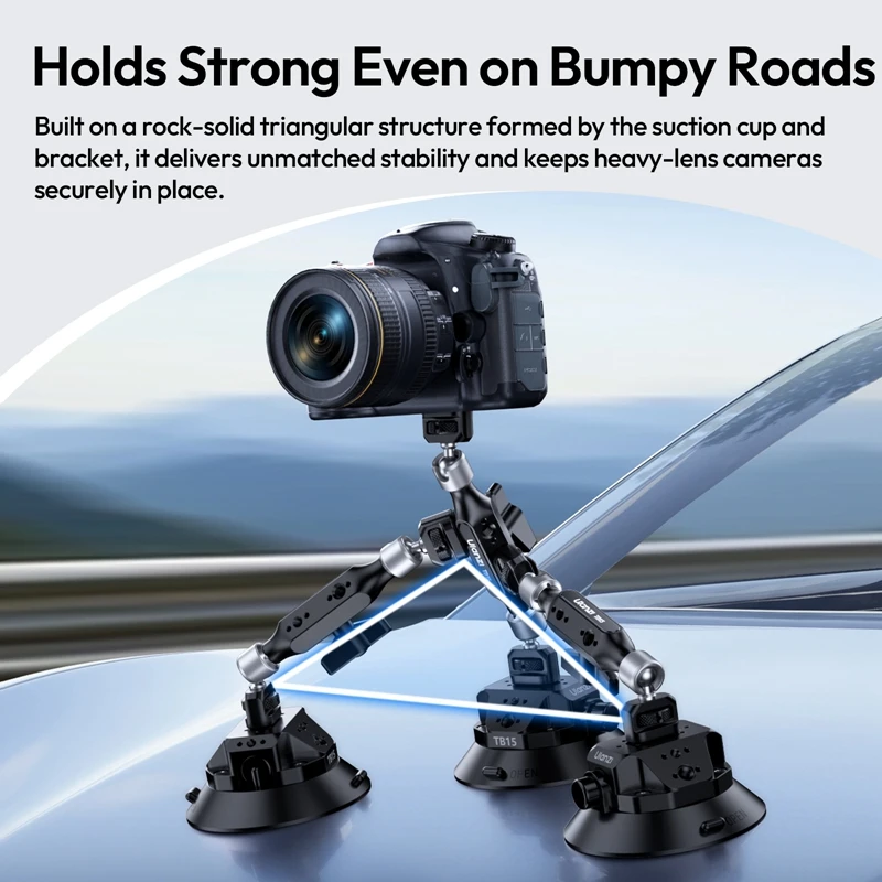 Ulanzi TB15 Suction Cup Mount 3KG Load with 360° Ballhead Double-Ended Magic Arm for Side Car Door Mounts Side Portrait POV Shot