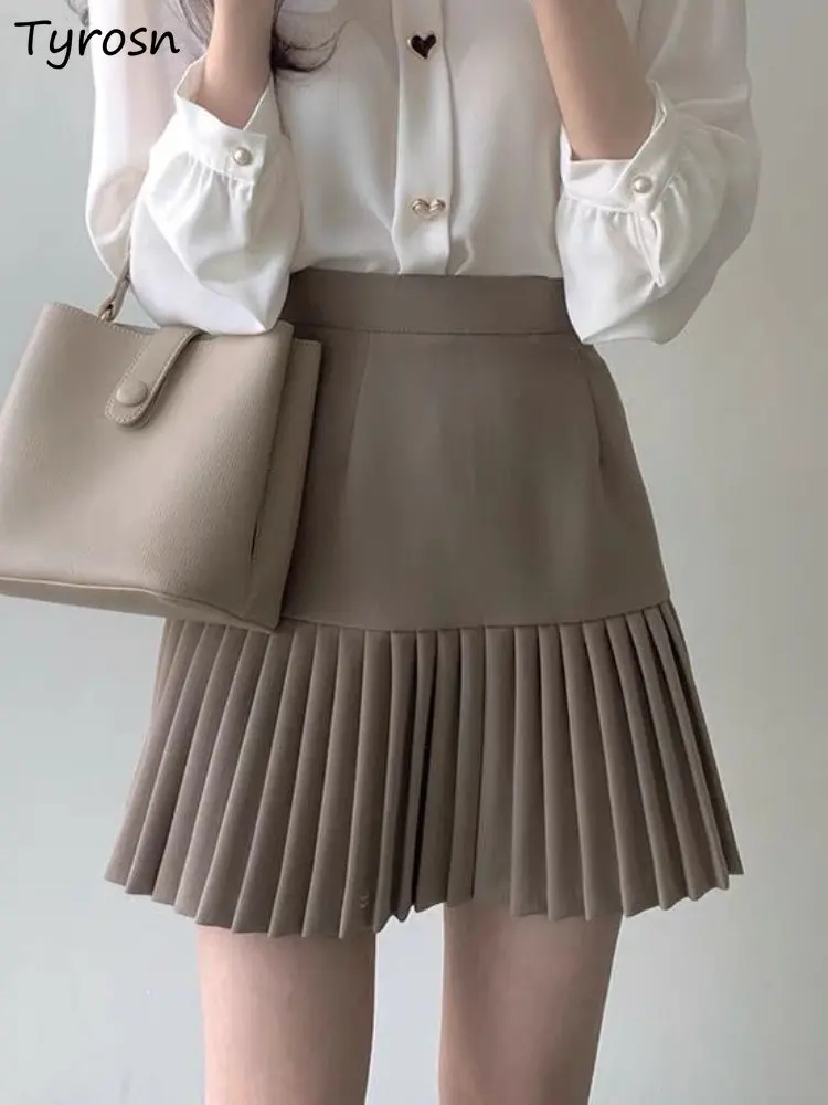 

Skirts Women Elegant Retro Simple All-match Office Leisure Summer Ladies Mini Faldas Korean Style Fashion Design Folds Tender